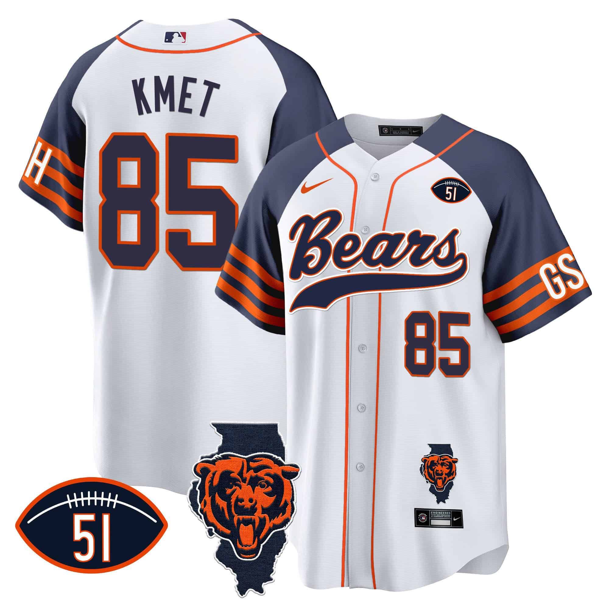 Men Chicago Bears #85 Kmet White 2024 Nike Patch Baseball NFL Jersey style 2